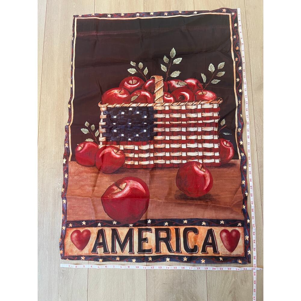 Vintage Outdoor Porch Flag American Flag Basket of Red Apples Patriotic JL